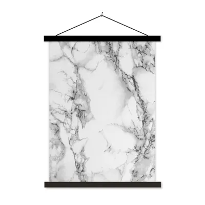 Produktbild von MuchoWow® Textilposter Marmor - Stein - Weiß - Grau - Schwarz - Marmoroptik 40x53 cm mit schwarzem Rahmen - Abbildung