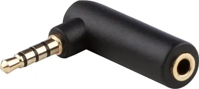 Produktbild von Winkel-Adapter 3,5mm Klinkenstecker (4-polig) auf Klinkenkupplung (4-polig), vergoldet, schwarz