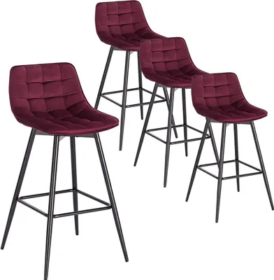 Produktbild von WOLTU Barhocker 4er Set Designer Barstuhl Hocker Tresenhocker Bistrohocker mit Fußstütze Samt Metall Bordeaux