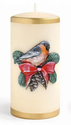 Obrázok produktu pre Svíčka "Zimný vtáčik", valcovitá, veľká, 7 x 17,5 cm, parafínová, krémová