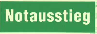 Produktbild von Notausstieg Textschild Rettungszeichen ISO Folie nachleuchtend & selbstklebend, orig. ANDRIS® 297x105mm