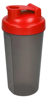 Produktbild von Shaker 600 ml "Protein" - Gym Shaker für Eiweiß- & Sportgetränke - inkl. herausnehmbarem Sieb & praktischer Skala - einfach zu reinigen - standard-rot/transluzent-grau