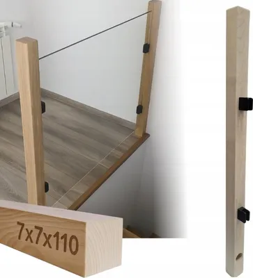 Obrázok produktu pre Štvorhranné drevo - Drevený stĺpik - na sklenené zábradlie - 7 x 7 x 110 cm - Bukové drevo - S držiakmi na sklo - Schodiskové zábradlie