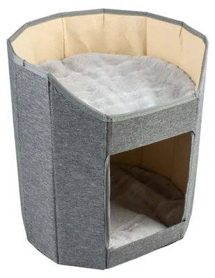 Produktbild von Katzenhaus Greta faltbar grau 36x26x39 cm mit 2 Schlafplätzen und 2 weichen Kissen