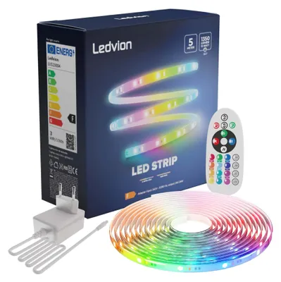 Produktbild von Ledvion RGB LED Streifen 5m 13W 12V Dimmbar mit Fernbedienung