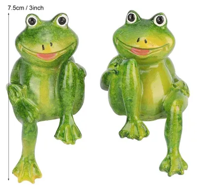 2 Harz-Frösche, Garten-Deko, Standfiguren, 7,5 cm, braun-grün