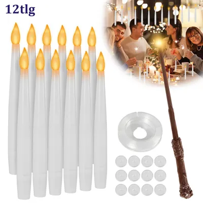 Produktbild von Vigevee LED Kerzen 12 Stück mit Zauberstab, 6H Timer und 3 Lichtmodi, flammenlose Kerzen für Weihnachten Halloween