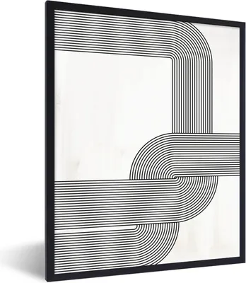 Produktbild von MuchoWow® Gerahmtes Poster Abstrakt - Schwarz - Weiß 60x80 cm - Poster mit Schwarzem Bilderrahmen Wandposter Rahmen Foto Bilder - Premium - Wanddeko Wohnzimmer