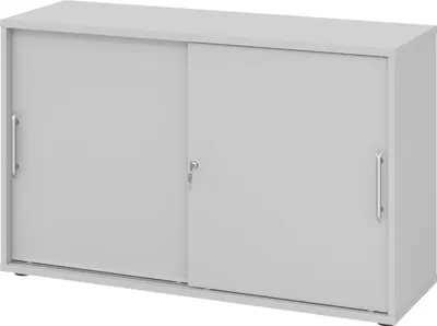 Produktbild von bümö Schiebetürenschrank office - 2 Ordnerhöhen - Griff: Relinggriff (Kunststoff), Nachbildung: Grau
