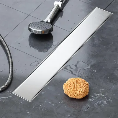 Produktbild von VILSTEIN Duschrinne 60cm, Edelstahl Bodenablauf Komplettset, extra flach, Siphon mit Geruchsstop, Haarsieb - Randablauf