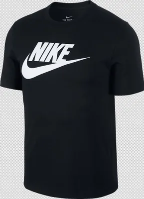 A black Nike t-shirt with a white Nike logo on the chest.