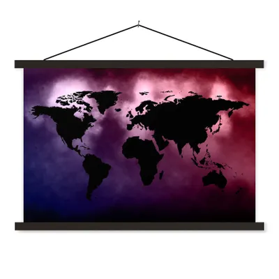 Produktbild von MuchoWow® Textilposter Weltkarte - Schwarz - Rosa 120x80 cm mit schwarzem Rahmen - Wanddeko
