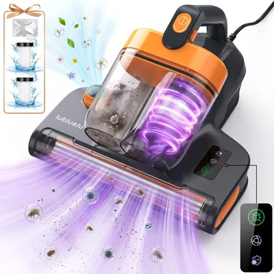Image de Lubluelu CM209 Aspirateur anti-acariens pour matelas, 16 kPa, 450 W, capteur de poussière LED, air chaud à 80 °C, lumière UV-C, 65 000 vibrations/min