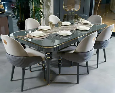 Produktbild von Esszimmer Set Ess Gruppe Holz Tisch Tische 7tlg Komplett Set Esstisch 6x Stühle