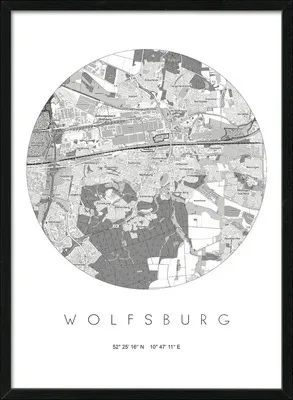 Produktbild von Gerahmtes Bild Wolfsburg Landkarte 53x73 cm