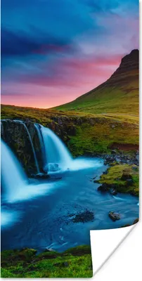 Produktbild von MuchoWow® Poster Wasserfall - Berg - Moos - Sonnenuntergang - Natur 20x40 cm - Plakat - Foto