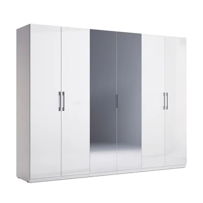 Produktbild von 6-türiger Kleiderschrank Hochglanz Weiß mit Spiegel, 2688x2106x550 mm