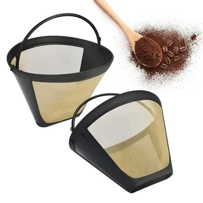 Kaffeefilter 2 Stück, Gold, Edelstahl, 6-8 Tassen, wiederverwendbar