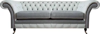 Zdjęcie produktu dla Meble tapicerowane szara skórzana sofa Chesterfield dwuosobowa sofa rozkładana