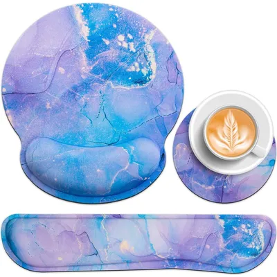 Immagine prodotto di Tappetino ergonomico per mouse - Con poggiapolso - Cuscino in gel - Antiscivolo - Set 3 in 1