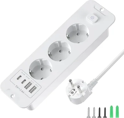 Produktbild von Einbausteckdose, 3-fach mit Schalter – USB-C PD 20 W – 3 m