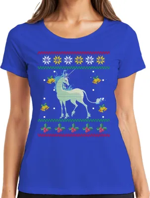 Produktbild von Das letzte Einhorn - Ugly Christmas Sweater Weihnachten Weihnachtsgeschenk Damen T-Shirt, Blau, M