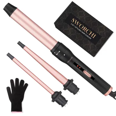 Productafbeelding van Krultang - Golfijzer 3-in-1 - Verwisselbare opzetstukken - 13 mm, 9 tot 18 mm en 32 mm - Roségoud