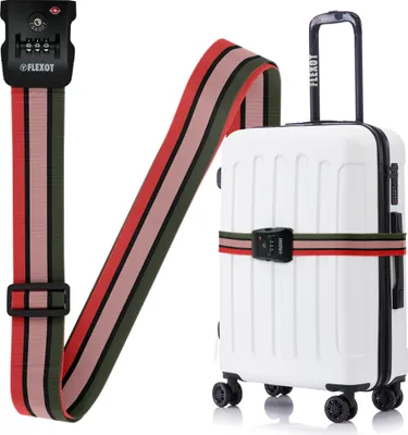 Produktbild von Flexot® Koffergurt mit Zahlenschloss & TSA - Kofferband, Bänder für Reisekoffer, Befestigungsgurt für Reisekoffer, Gurt für Handgepäck und Trolleys