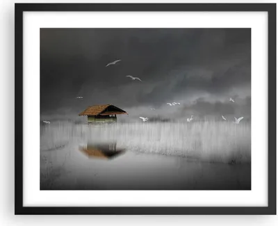 Produktbild von Gerahmtes Poster - Schwarzer Rahmen - Hütte Nebel Sumpf - 50x40 cm - Wand Bild - Wanddeko - Wandbilder - Kunstposter - Wandposter - Bilderrahmen - Bilder - Kunstdruck - P2BAA50x40-4896