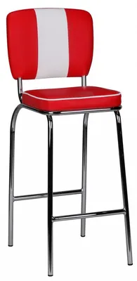 Obrázek produktu pro Sada 4 barových židlí FineBuy, styl American Diner, červená barva, retro design 50. let. Židle mají opěradlo, područky a podnožku. Výška sedáku: 76 cm
