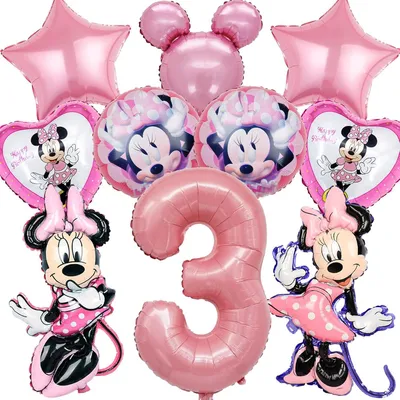 Productafbeelding van Ballonnen decoratie verjaardag Minie Mous 3 jaar voor kinderen - Feestballonnen - Set van 10