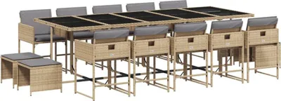Produktbild von vidaXL 15-tlg. Garten-Essgruppe mit Kissen Beigemischung Poly Rattan