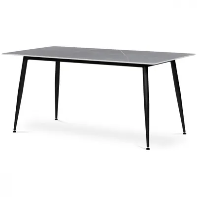 Produktbild von Esstisch 160x90x76 cm, gesinterte Steinplatte in matter Marmoroptik, schwarze Metallbeine