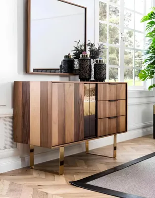 Image de Commode bois design 2pcs chambre à coucher ensemble commodes miroir