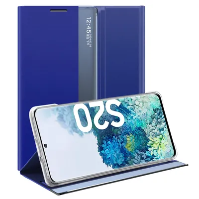 Immagine prodotto di Custodia Galaxy S20, Custodia sottile in pelle con finestra e supporto per Samsung Galaxy S20 blu