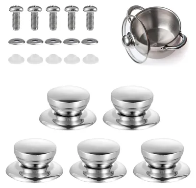 Image de Poignées pour couvercles de casseroles en acier inoxydable - Résistantes à la chaleur, avec vis - Remplacement universel pour casseroles et poêles - Lot de 5 pièces