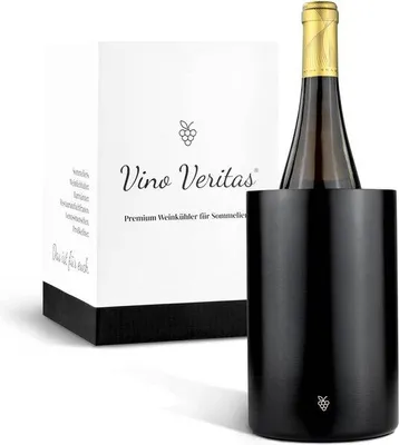 Produktbild von Famanu Weinkühler Edelstahl schwarz - doppelwandige Flaschenkühler für Wein und Champagner