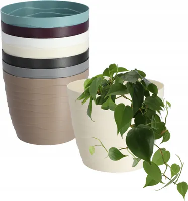 Immagine prodotto di KADAX vaso da fiori in plastica "Ufra", vaso semplice per piante, vaso rotondo, 19 cm, crema