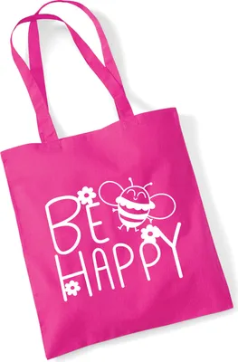 Produktbild von Huuraa Jutebeutel Be Happy Biene 10 Liter Fuchsia Baumwolle Tasche Geschenkidee