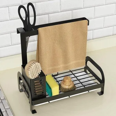 Zdjęcie produktu dla Czarny organizer do zlewu z półką i odpływem