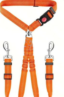 Produktbild von INF Doppelte Hunde Auto Sicherheitsgurt: Verstellbare & Reflektierende Leine für Zwei Haustiere Orange