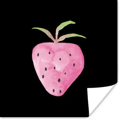Produktbild von MuchoWow® Poster Erdbeere - Aquarell - Schwarz 50x50 cm - Wohnzimmerdekoration