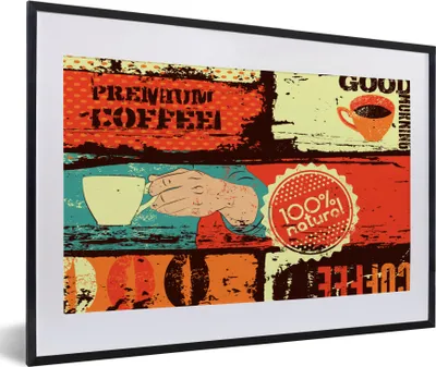 Produktbild von MuchoWow® MuchoWow® Gerahmtes Poster Kaffee - Vintage - Collage 60x40 cm - Poster mit zchwarzem Bilderrahmen - Schlafzimmer - Plakat in Rahmen - Drucken
