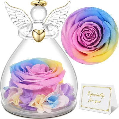 Obrázok produktu pre Sunia Eternal Rose Angel Figurine Darčeková krabička, ručne vyrobená skutočná kvetinová ruža, vianočné darčeky pre ženy, vysokokvalitná sklenená kupola anjela