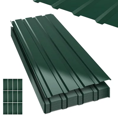 Obrázek produktu pro Eikuavons, 12 kusů střešního plechu, profilovaný plech, kovové desky, hladký povrch, včetně rukavic, rozměry 115x45 cm, tloušťka 0,25 mm, plocha 6 m², barva: zelená