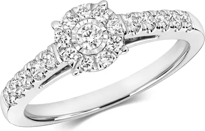 Produktbild von Funkelndes Feuer Edler 9 Karat (375) Weißgold Solitär Verlobung Damen - Diamant Ring Brillant-Schliff 0.50 Karat H - I1, 53 (16.9); TRS211939KWRSM