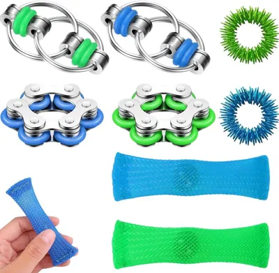 Imagen del producto de Juego de juguetes antiestrés, de 8 piezas, que incluye un aro de metal, ideal para aliviar el estrés