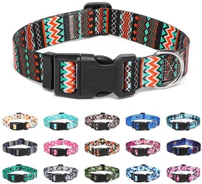 Image de Collier réglable en nylon pour chiens et chats, marque Ibenzoa® : doux, hypoallergénique, à séchage rapide, fermeture de sécurité avec anneau en D en acier inoxydable. Tailles : S (25–40 cm / 1,5 cm), M (33–55 cm / 2 cm), L (38–63 cm / 2,5 cm)