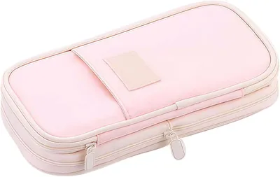 Imagen del producto de Estuche grande, con 3 compartimentos, color rosa, para la escuela
