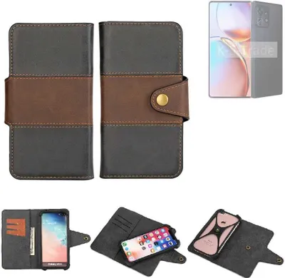 Produktbild von K-S-Trade Handyhülle Schutzhülle Hülle Bookstyle Wallet-Case kompatibel mit Motorola Edge+ 2023 Bumper Rundumschutz schwarz-braun 1x